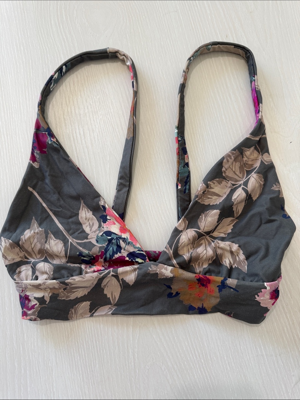 Boys + Arrows Darling Floral Wrap Bikini Top - Gray, Pink, Cream
